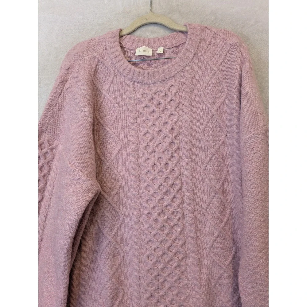 Cyrus Misty Pink Cable Knit Crew Neck Sweater Womens Large CV172503 NWT - Picture 4 of 10